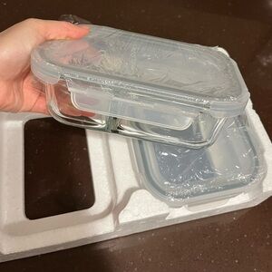 NEW glass tupperware with dividers (set of 2)